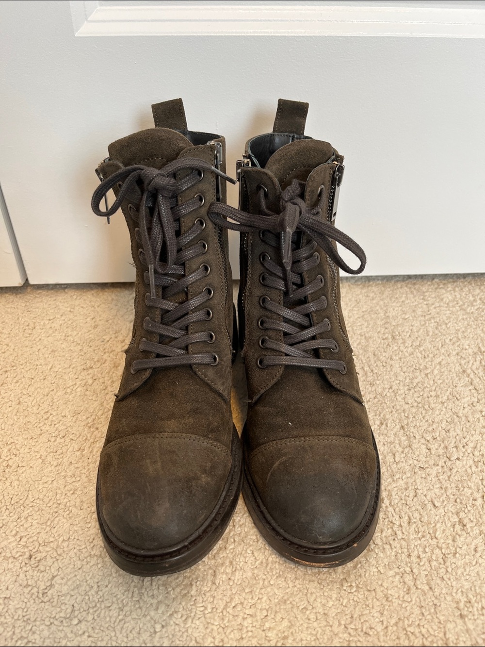 Thursday Boots Suede Lace-Up Combat Boots in Olive
